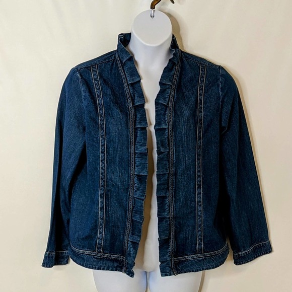 Westbound Blue Denim Ruffled Long Sleeve Jacket Women's Size L - Picture 1 of 7